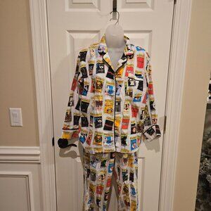 Broadway Playbill Branded White Theatre Matching Pajama Set Oversized Size Small